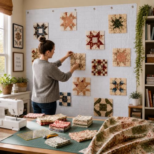 QUILTOCRAFTS Quilt Design Wall Fabric 60 x 72 with Grid Lines Flannel Large Quilting Design Wall that Holds Fabric Without Pins Portable Quilt Display Wall & Wall Sewing Supplies