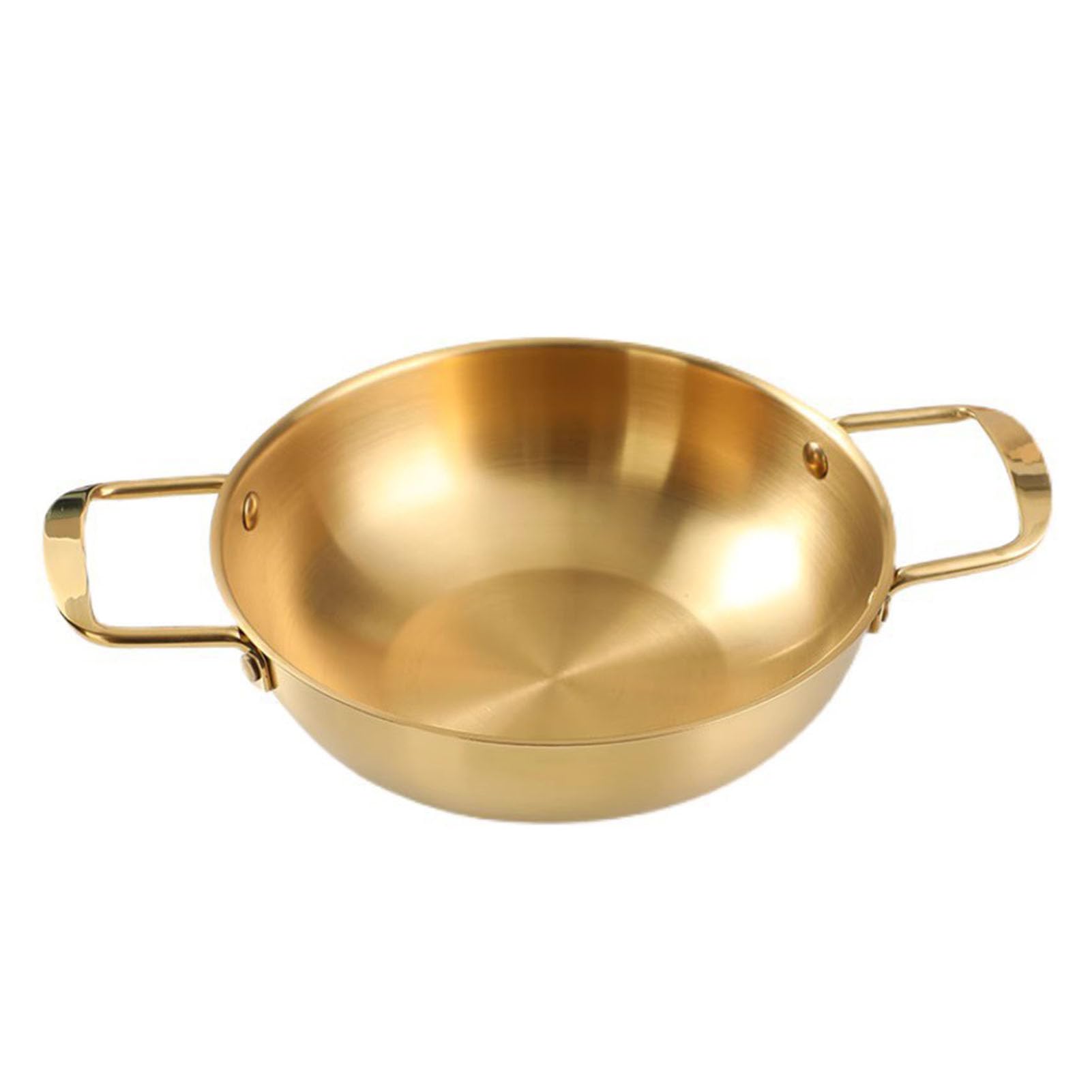 Korean Ramen Pot, Stainless Steel Ramen Cooker Fast Heating Cooking Pot with Double Handles for Soup Noodle Pasta (20cm/7.9in (Golden Color))