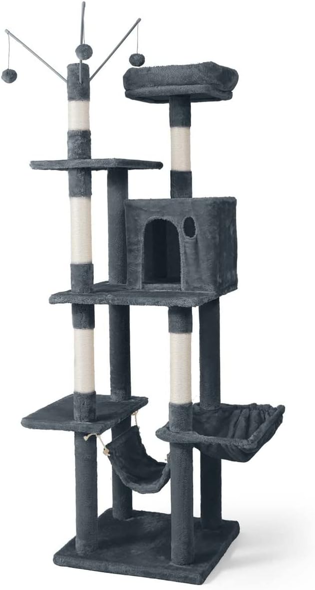 CAPHAUS 67-InchHAUS 40-Inch Cat Tree, Beige Cat Tree, Smoky Grey