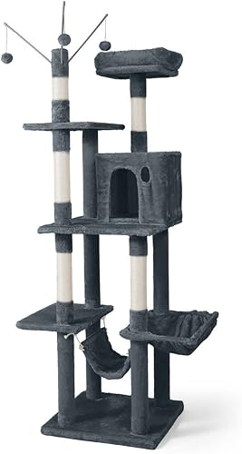 CAPHAUS Árbol alto para gatos de interior, moderna y bonita torre de juego de escalada de 70 pulgadas con percha superior para gatitos grandes,