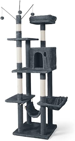 CAPHAUS Tall Cat Tree for Indoor Cats, Modern Cute 70-Inch Climbing Play Tower with Top Perch for Large Kittens, Multi-Level Cat Activity Tree w Scratching Posts, Hammock, Cat Cave Condo