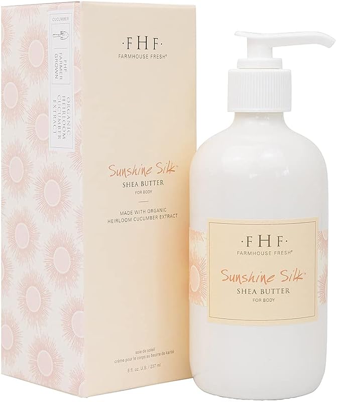 Loção corporal FarmHouse Fresh Sunshine Silk com manteiga de karité orgânica, vitamina E e fragrância cítrica com baunilha, 240 mL