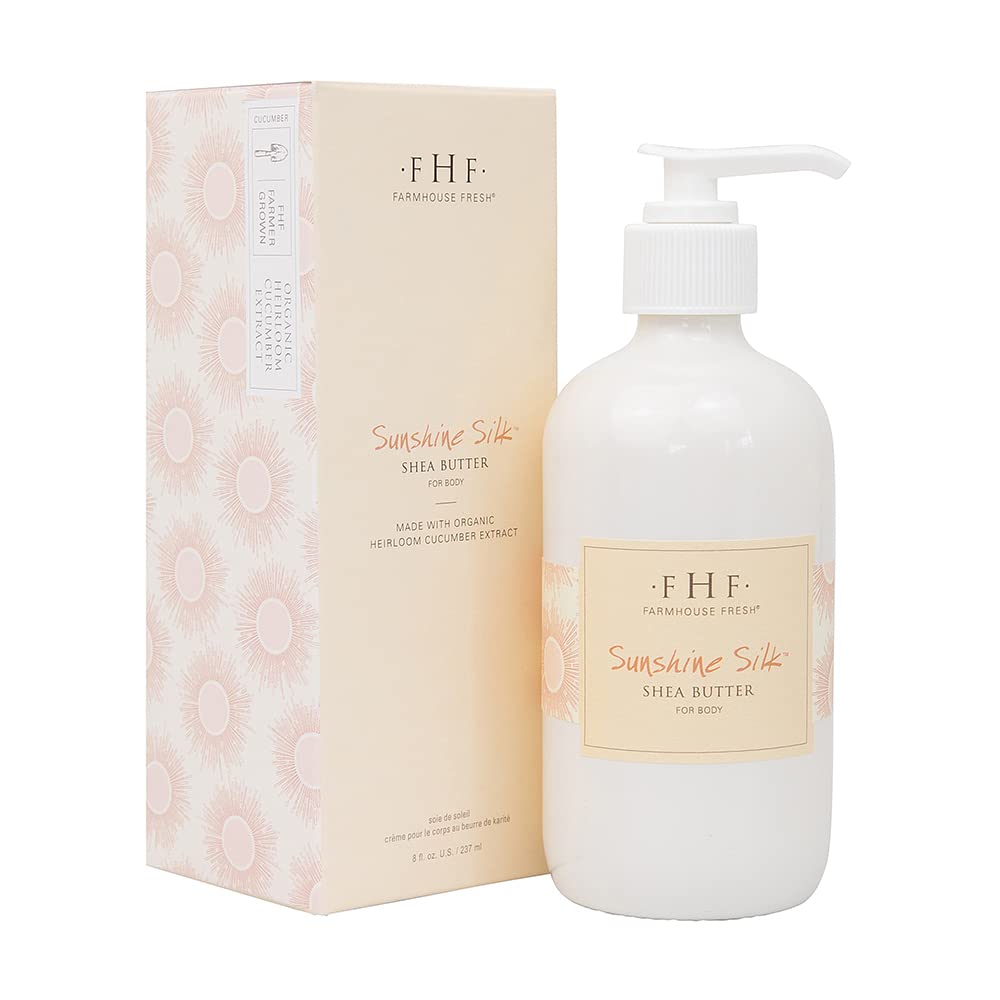 FarmHouse Fresh Sunshine Silk Organic Shea Butter Body Lotion – Hydrating Moisturizer with Vitamin E, Citrus and Vanilla Scent, 8 fl oz