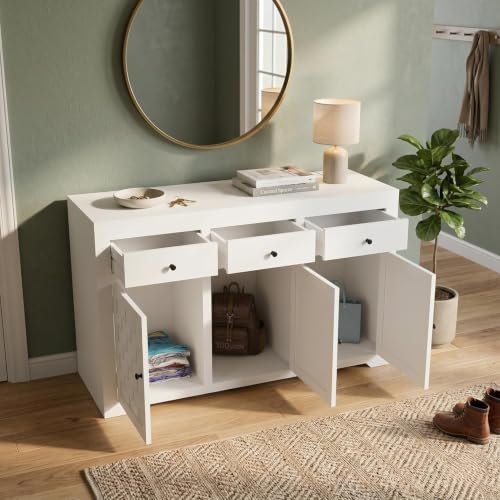 Image of Solid Sheesham Wood Deco White Finish Woven Pattern Chest of Drawer