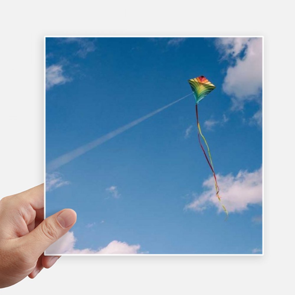 Autocollant carré ciel bleu et cerf-volant 20 cm pour valise et PC