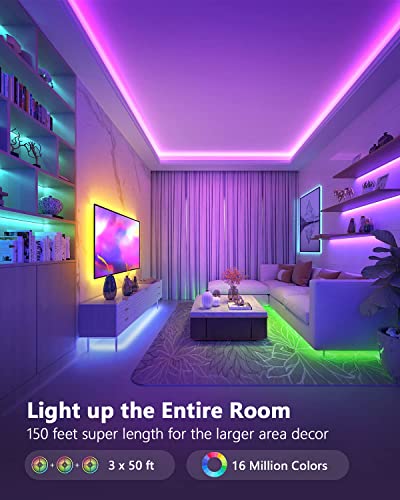 Ej's Super Car 150Ft Led Strip Lights (3 Rolls Of 50Ft) Rgb Color Changing Bluetooth Smart App Led Light Strips Smd 5050 Led Strips With Remote Led Lights For Bedroom Kitchen Home Decoration #TOP2