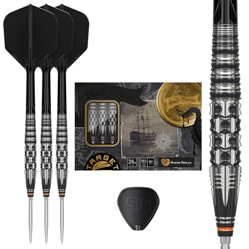 Target Japan Black Marque Dancing Duck G4 90% Tungsten K-Flex Swiss Point Steel Tip Darts Set, 24G | Yuya Higuchi Dart Flight, Swiss Nano Points, K Flex No.6 Shape Flights and Shafts