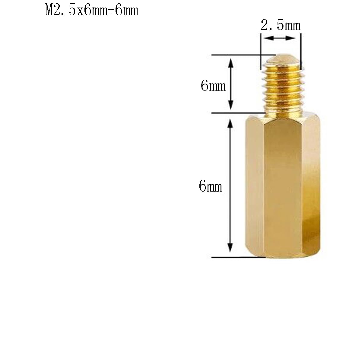 Male to Female Thread Spacer Screws Brass Hex Standoff M2.5 x 6mm + 6mm PCB Pillar for Drone Quadcopter, Computer and Circuit Board, Pack of 10, Gold (M2.5 x 6mm + 6mm)