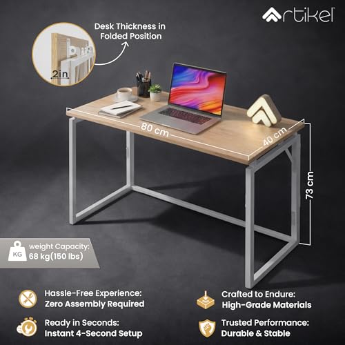 Image of Artikel Foldy Wooden Foldable Study Table Computer Desk for Home Office| Compact Portable Writing Desk for Students, Adults| No Assembly Folding Laptop Table, Workstation & PC Desktop Tables 80*40cm