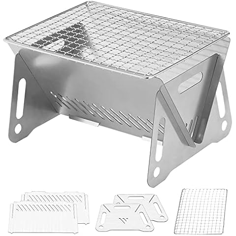 Springhall Foldable Mini Bbq Stand,Portable Flatpack Bbq Grill,Folding Burner Stove That Fits In Your Bag,Outdoor Camping Simply Bbq Tools Cover