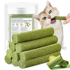 50g Cat Grass Teething Stick for Cat, Freezed Dried Cats Grass Treats Snacks, Edible Cats Chew Toys for Teeth Cleaning and Hairball Removal