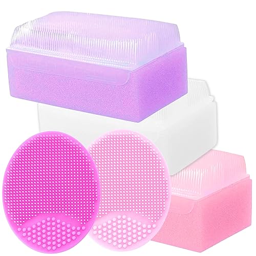 Image of Cradle Cap Brush and Sponge Set for Baby - Bath Essentials for Newborns | Treatment Comb | Baby Bath Sponges (5-Pack Pink)