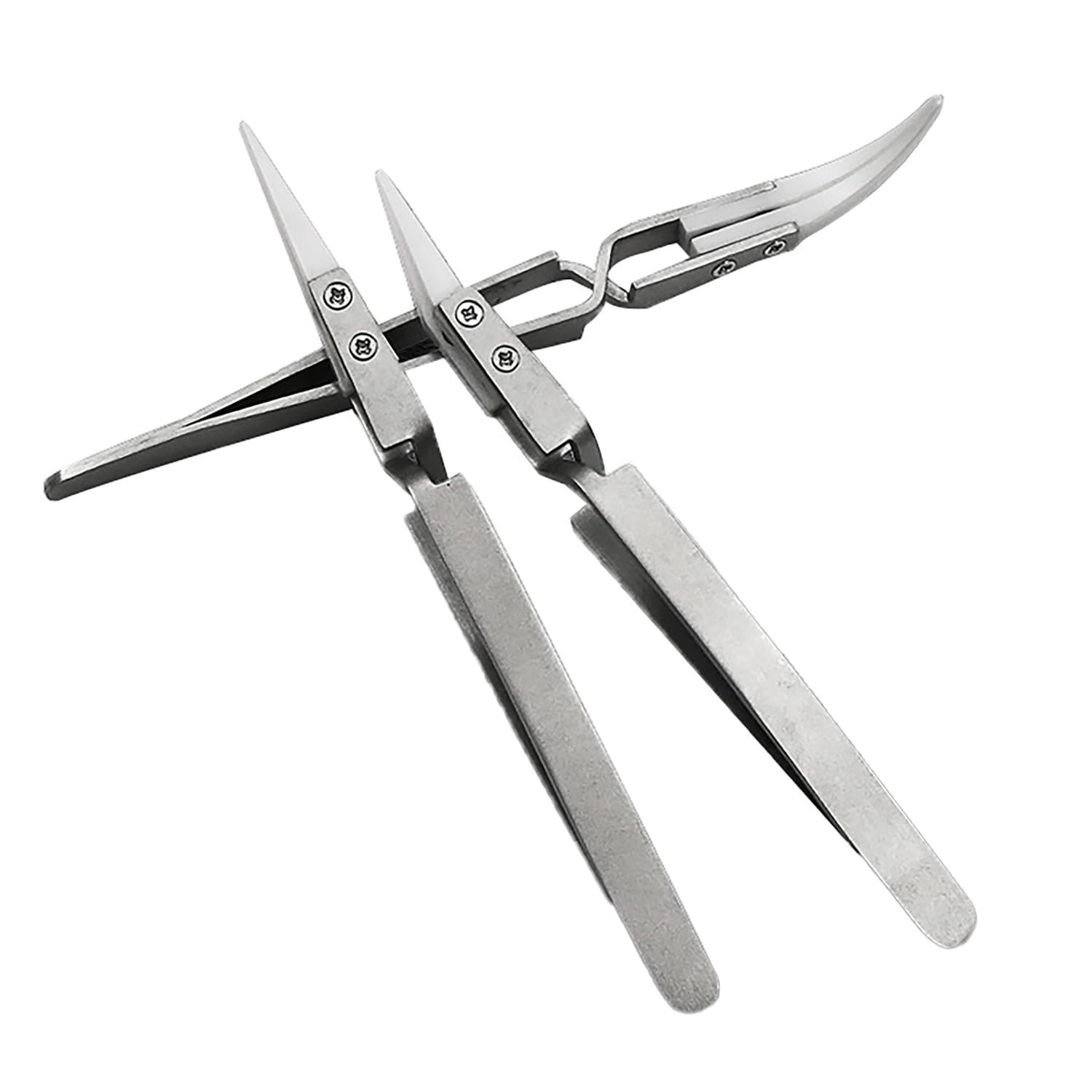 YTgilo3PCS Stainless Steel Reversed Tweezers Anti Magnetic and Anti Acid Precision Clamping Pointed Elbow Silver Shank Clamping Ceramic Tweezers For Tweezing Electronic Components Clamping Coils