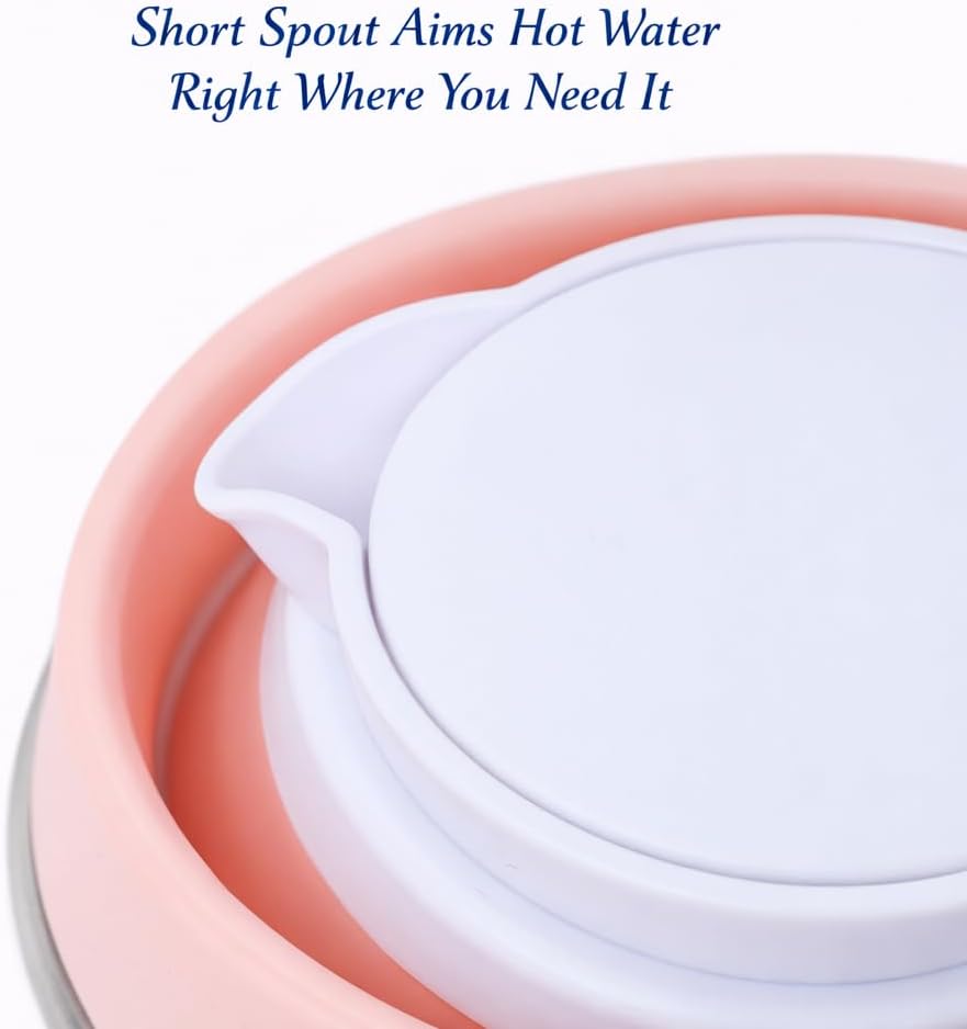 Hair Dipping Kettle for Braids – Pink Collapsible Silicone Electric Kettle 1.2L, Portable Hot Water Boiler for Braiding Hair, Travel, Dorm and Salon Use, 110V Compact Folding Pitcher Style