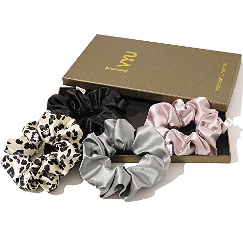 Silk Scrunchies Hair Ties Scrunchie for Girls Women Satin Big Large Cheetah Scrunchy Cute Hairties For Thick Curl Hair No Crease Hair Accessories Soft Ropes Ponytail Holder No Hurt Your Hair Leopard