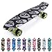 meteor Skateboard Mini Cruiser Retro Board Completo con Cuscinetti ABEC-7 e Ruote PU Ideale per Bambini Adolescenti e Adulti Ragazzo e Ragazza (Skulls)