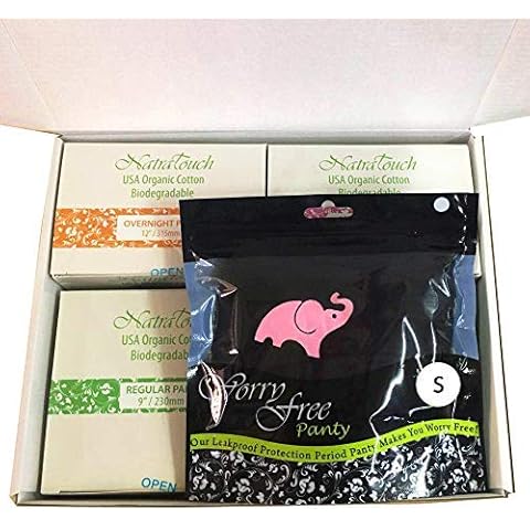 NatraTouch WorryFree First Period Kit -Multiple Selection and Size (White Cotton Pads & Pink Elephant -Small) Cover