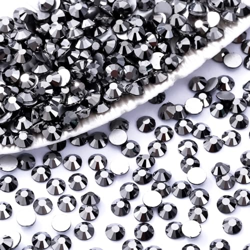 Image of Black Hematite Flatback Rhinestones, Glass Rhinestones for Nail Art and Craft, Glue Fix, Loose Crystal Gemstones(Black Hematite, SS12, 1440pcs, 2.9-3.0mm)