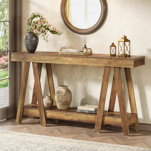 Image of Tribesigns 70.87 inch Farmhouse Console Table, 2-Tier Entryway Accent Table Behind Sofa for Living Room, Entrance, Foyer