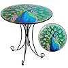 Outdoor Side Table18 Inch Metal Accent Table Peacock Round End Table Small Coffee Table for Indoor Outside Patio Balcony Yard Bedroom