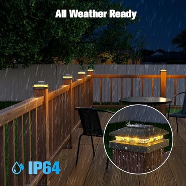 VOLISUN 4x4 Solar Post Cap Light 12pack,Solar Fence - Cap Lights Outdoor Waterproof for Wooden/Vinyl Post,Black Deck Post Cap Light Solar Powered with Warm White for Garden/Patio/Porch