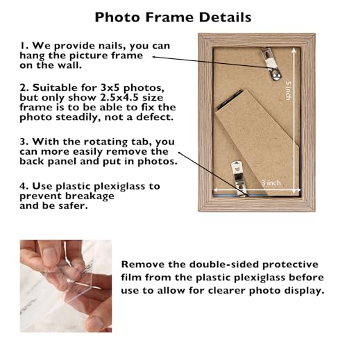 Image of JCJMY 3x5 Picture Frame for Tabletop, 3 x 5 Photo Frame with Shatter Resistant Plexiglass, Sturdy 3 by 5 Poster Frame, Rustic Brown