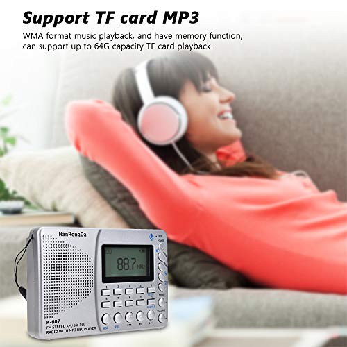 KKmoon K607 Rádio Portátil AM/FM/SW/TF Rádio de Bolso MP3 Gravador Digital Suporte Cartão TF Gravado
