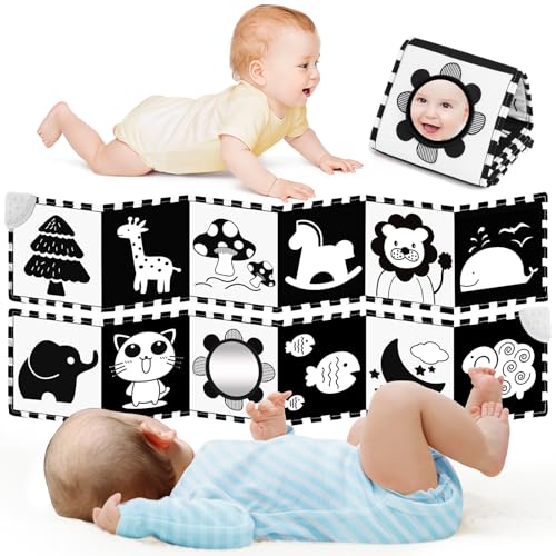 Image of BBWOO High Contrast Baby Toys for Newborn Development - Tummy Time Black and White Baby Toys for 0-3-6-12 Months - Soft Montessori Visual Stimulation Sensory Infant Book - Easter Basket Stuffers Gift