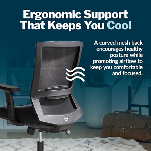 Image of Vari Essential Task Chair - Varidesk Ergonomic Home Office Chair with Comfortable Mesh, Lumbar & Back Support, Adjustable Height - Ideal for Computer Desk - Easy Assembly - Black