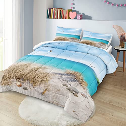 Move Over BZ-HD-Q-001 Blue Ocean Bedding Set Beach Themed Comforter Set Queen Size 4 Pcs White Seagull And Seaside Rocks Seascape Pattern Blue Island Scenery Coastal Bedding Set Ocean Beach Bedding Set thumb #2