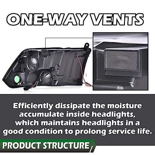 Image of GRAND ORANGE LED DRL Headlights Assembly Compatible with 2009-2012 Dodge Ram 1500 2500 3500 Projector Black Housing Headlights Assembly Clear lens Black Housing Clear Reflector
