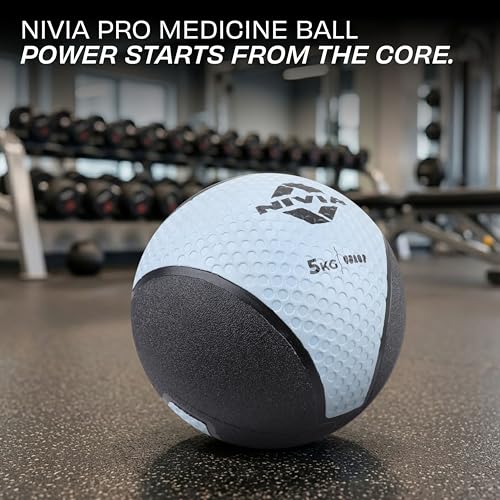 Image of Nivia Pro Medicine Ball for Strength Training, Core Workouts, Endurance Training, Non-Slip Surface, Weight Ball for Crossfit (Light Blue, 5 KG)