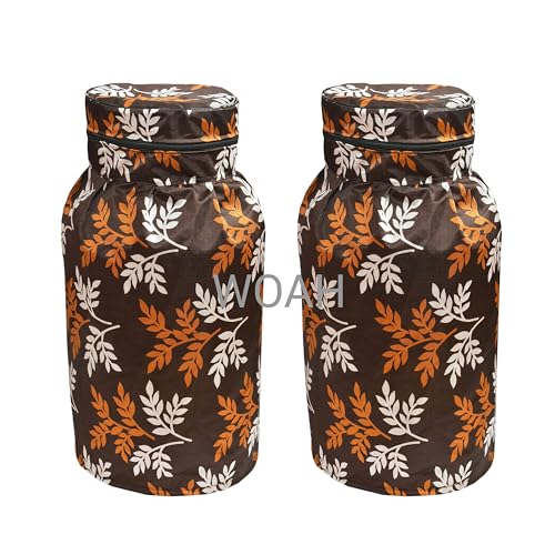 Image of Woah Cotton DustProof and Dustproof LPG Gas Cylinder Cover| Top Design Stain| Dust| DustProof PVC LPG Gas Cylinder Cover, Polyester Gas Tank Cover Fits StandardG (Pack of 2, Brown Leaf)