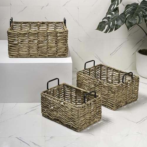 happimess Savoy Nesting Baskets 17" Water Hyacinth, Natural, Set of 3 by happimess - Used condition - Image 2
