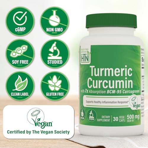 Image of Health Thru Nutrition Turmeric Curcumin Complex 500mg | as BCM-95 Curcugreen Clinically Studied | Vegan Certified | (Non-GMO and Hypoallergenic (Pack of 30)
