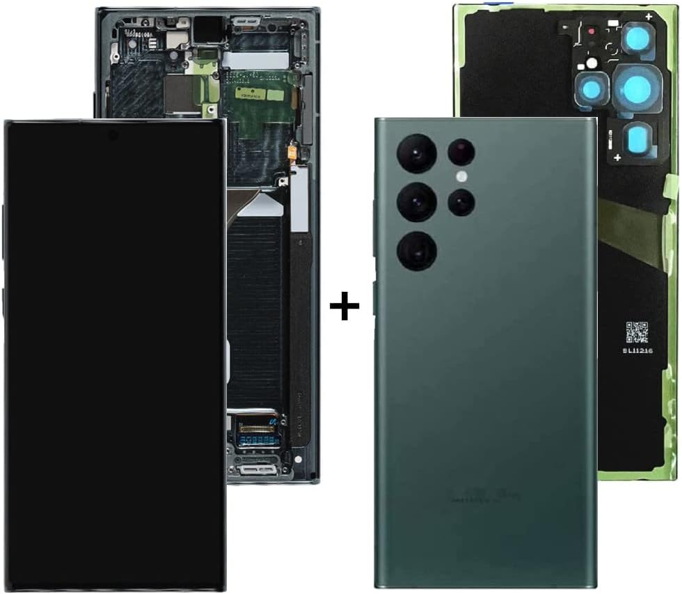 6.8" Original for Samsung S22 Ultra Touch Screen Display Digitizer S22Ultra 5G S908E S908E/DS S908U S908W S908B/DS LCD Screen Replacement (with Green Frame and Back Cover)