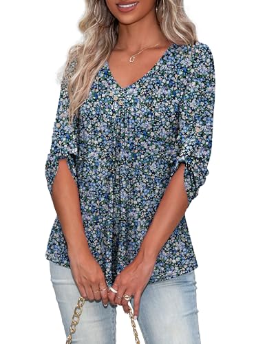 U.Vomade Women's 3/4 Sleeve Plus Size Tops Loose V Neck Blouses for Women L-4X3