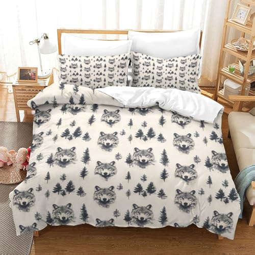 Housse de Couette Loup 140x200 Parure Lit Microfibre Imprimée 3D