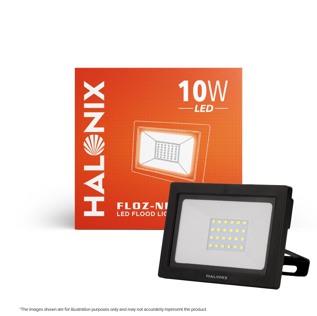 Halonix 10W Led Outdoor Flood Light Waterproof - IP66 Led Lights with 120° Wide Beam | Halogen Light, Focus Light for Garage, Parking,Shop -(Cool White)-Pack of 1| Aluminium