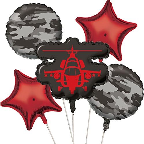 Creative Converting 5 Piece Operation Camo Metallic Balloon Cluster, Gray