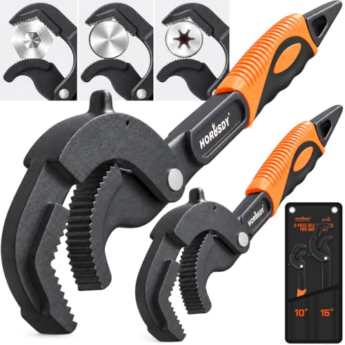 HORUSDY Heavy Duty Pipe Wrench Set, 10” and 15” Self-Adjusting