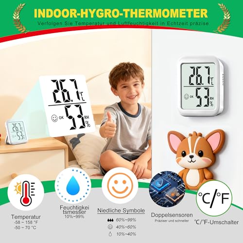 Antonki 2 Stück Thermometer Hygrometer Innen Raumthermometer, Digital Temperatur und luftfeuchtigkeitsmesser innen für Gewächshaus, Wohnzimmer, Babyzimmer, Weinkeller- Inklusive Batterie