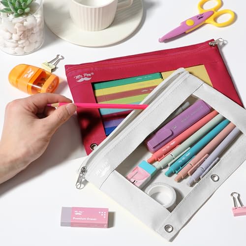 Image of Mr. Pen- Pencil Pouch for 3 Ring Binder, 2 Pack, 10 inchx6.75 inch, Smooth Zipper | Clear Window, Large Capacity Pencil Case with 3 Reinforced Grommets for School, Office, Supplies Storage | Clear Window, Large Capacity Pencil Case with 3 Reinforced Grommets for School, Office, Supplies Storage