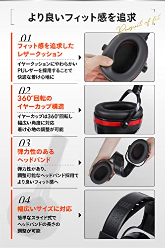 [リスラ] イヤーマフ 防音 遮音 男女兼用 メンズ レディース フリーサイズ 騒音対策 ヘッドホン ルカディア LUCADIA (ブラック × レッド)