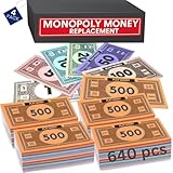 Monopoly Money Replacement Play Money 80 Sheets Total in Mixed Colors: $1, $5, $10, $20,$50,$100,$1000