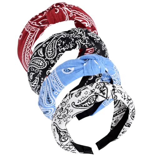 Stirnbänder für Frauen und Mädchen - Boho Wide Knot Turban Stoff Haarband, No Slip Elastische Haare Hoops, Mode Haarschmuck für Erwachsene 4Pcs