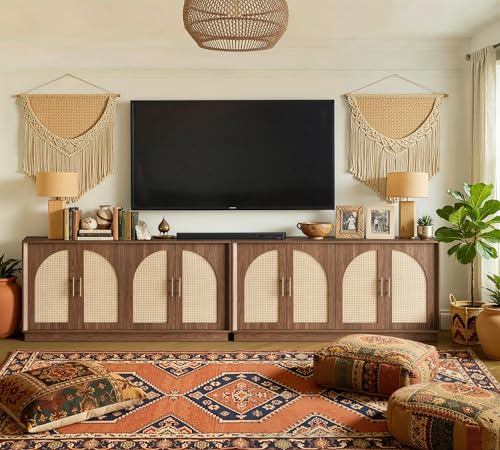 Image of FORTUNETEC Sideboard Buffet Cabinet with Storage | Accent Cabinet with Arched Doors, Boho Modular Media Console, Credenza for Living Room Kitchen Dining Room Entryway