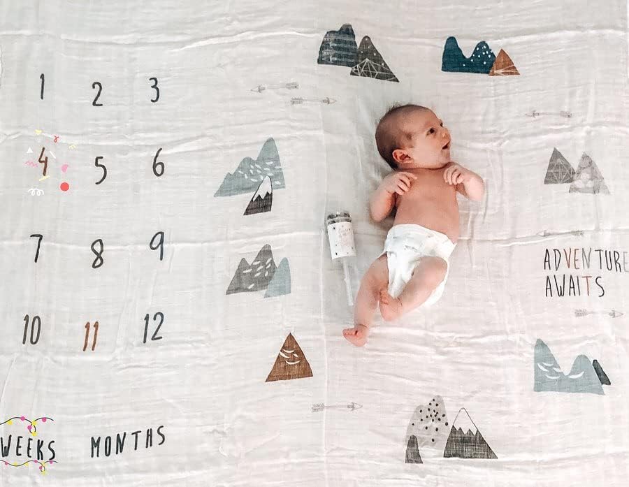 Miaoberry 100% Organic Cotton Muslin Monthly Baby Milestone Blanket with Wooden Hello World Newborn Sign, Newborn Photography Props, Birth Announcement Sign, Eucalyptus - Image 7