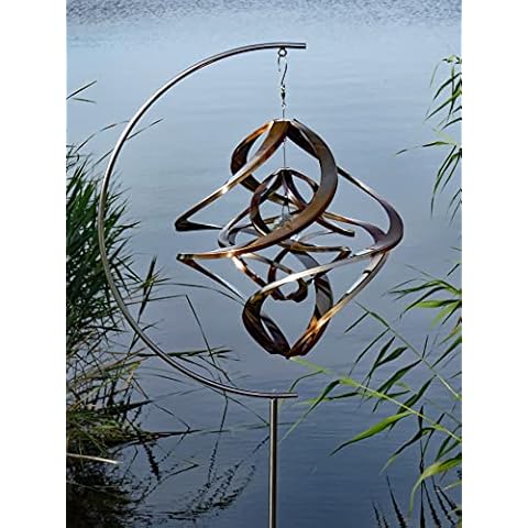 Pommerntraum ®| bronzefarben geflammtes irisierendes Edelstahlwindspiel mit KRISTALL Cover