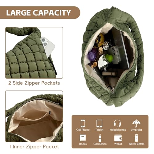 Image of Puffer Tote Bag for Women, Large Quilted Puffer Bag with Pouch, Puffy Quilted Hobo Bag, Puff Crossbody Purse